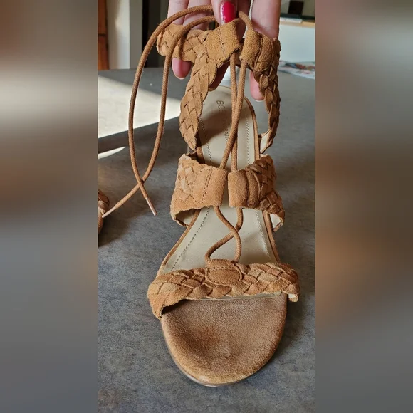 BCBG Tan Braided Leather Lorette Heels - Picture 6 of 8